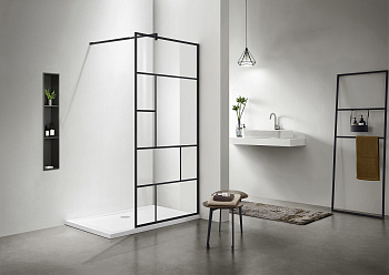 Душевая перегородка Aquatek AQ WIW Print 10020BL 100х200 стекло прозрачное профиль черный